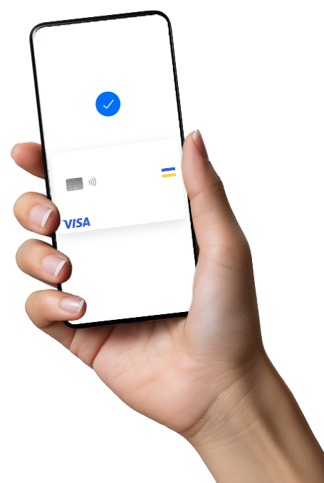 Um smartphone exibindo uma notificação de 'Pagamento Bem-sucedido' na carteira do Google Pay, com uma sobreposição do cartão Visa